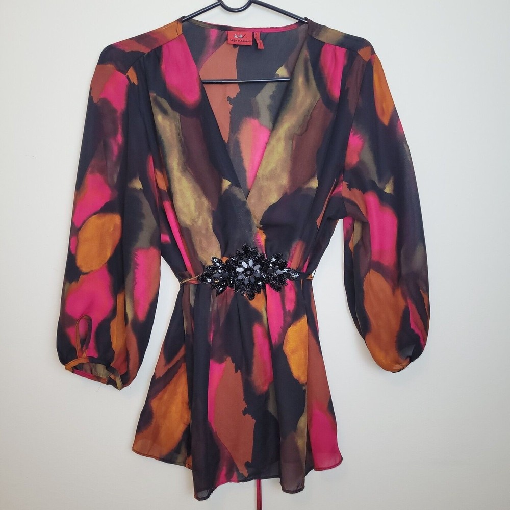 Tapemeasure Womens Abstract Multi-Color Sequin Top Size Large L